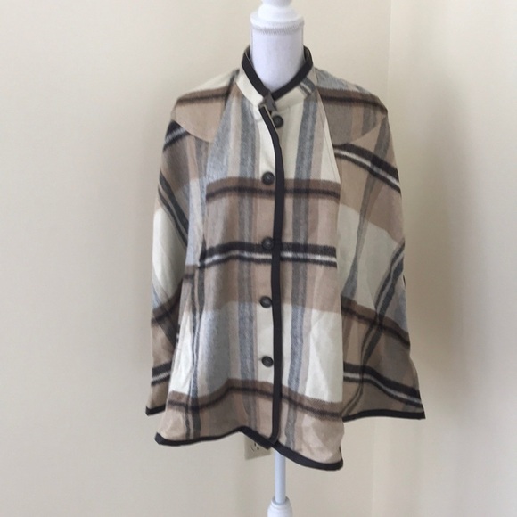 NWT! H&M Brown Combo plaid Size 6 poncho sweater - Picture 1 of 8